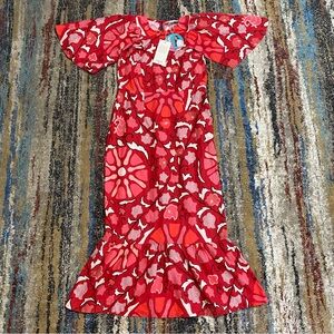 NWT sz 4 RHODE Red and Pink Floral Midi Dress